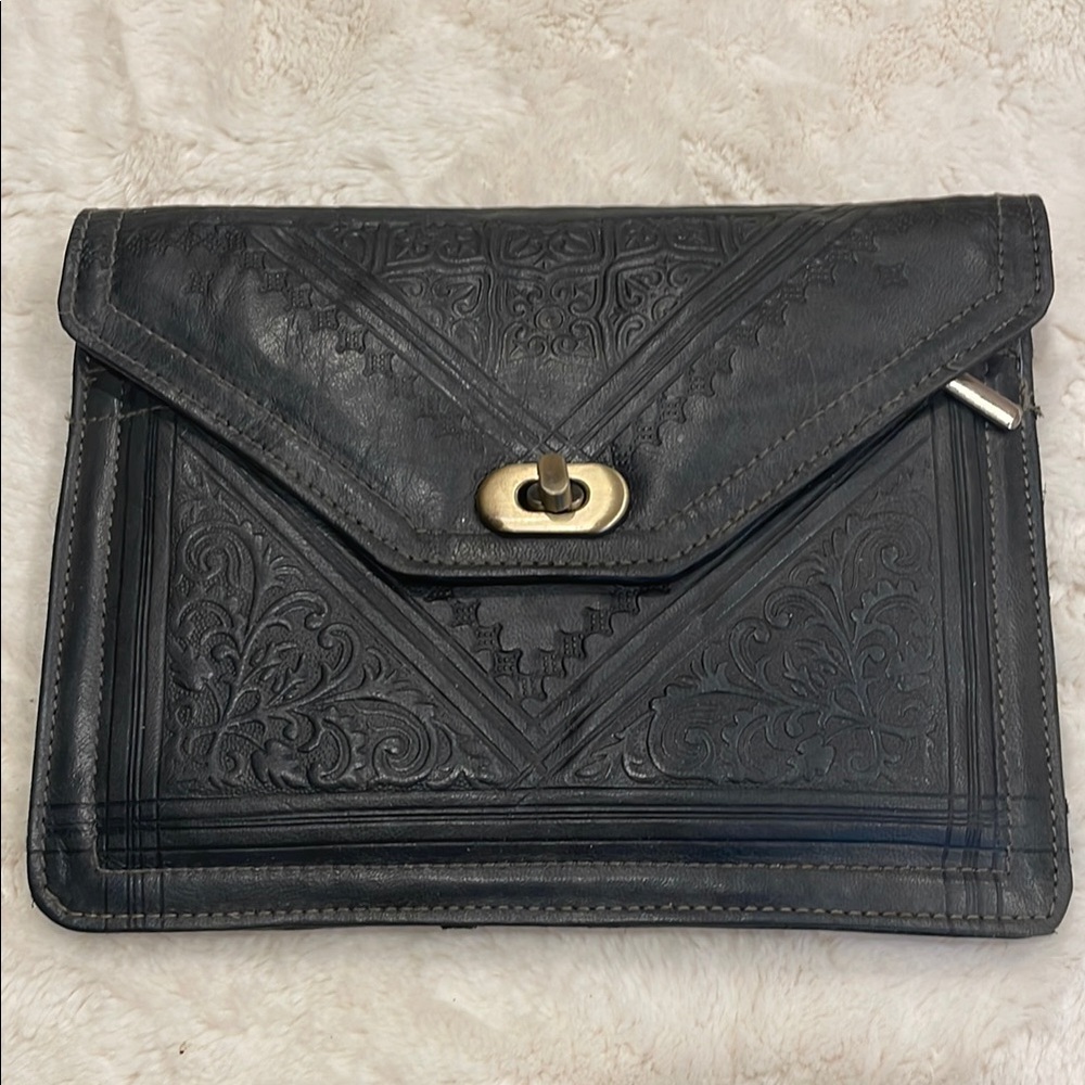 Dark Gray Embossed Leather Clutch